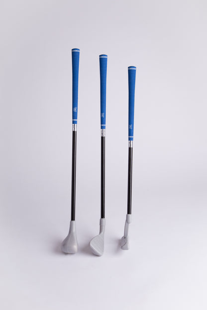 Lightweight toddler golf club set with driver, putter, iron with real blue grips